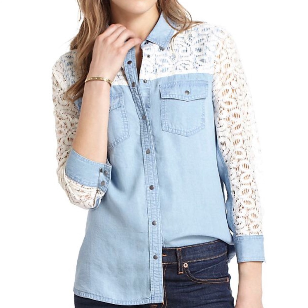 Anthropologie lace and chambray button down
